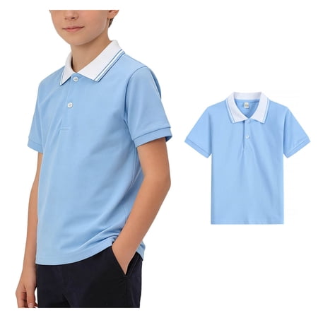Teen Polo Shirt Boys Short Sleeve Blue Button down Shirt Boys School Shirts Fashion Pullover Tops 17-18 Years Shirts