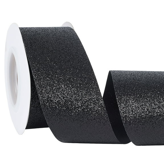 1Roll 10 Yards Sparkle Polyester Ribbon for Christmas Gift Wrapping Bowknot Making Black 1-1/2~1-5/8 inch(38~40mm)