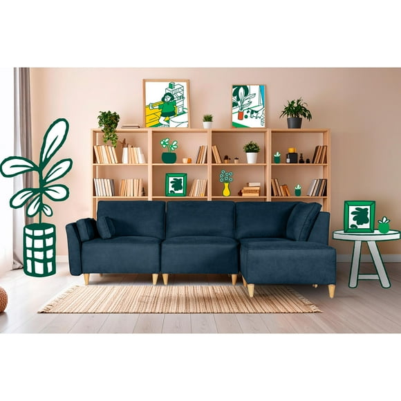 Sala Modular Makora Morelli Memory Foam Azul Chenille De 4 módulos
