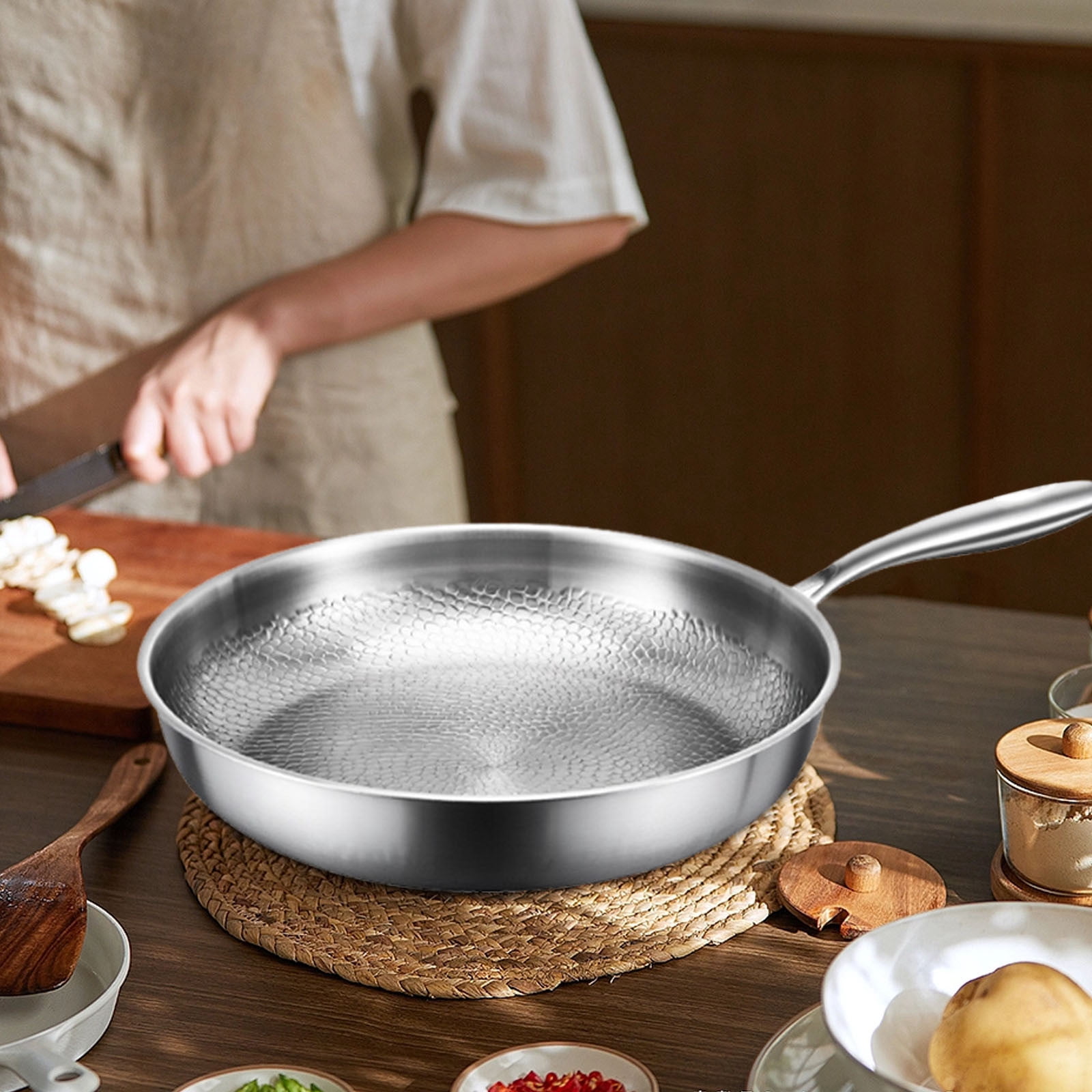 Titanium Hammered Pan Pro with Shovel, 2025 New Multifunctional Ultra-Durable Scratch-Resistant Non Stick Frying Pan Cooking Pan, Even Heating For Cooking ,11.8inch