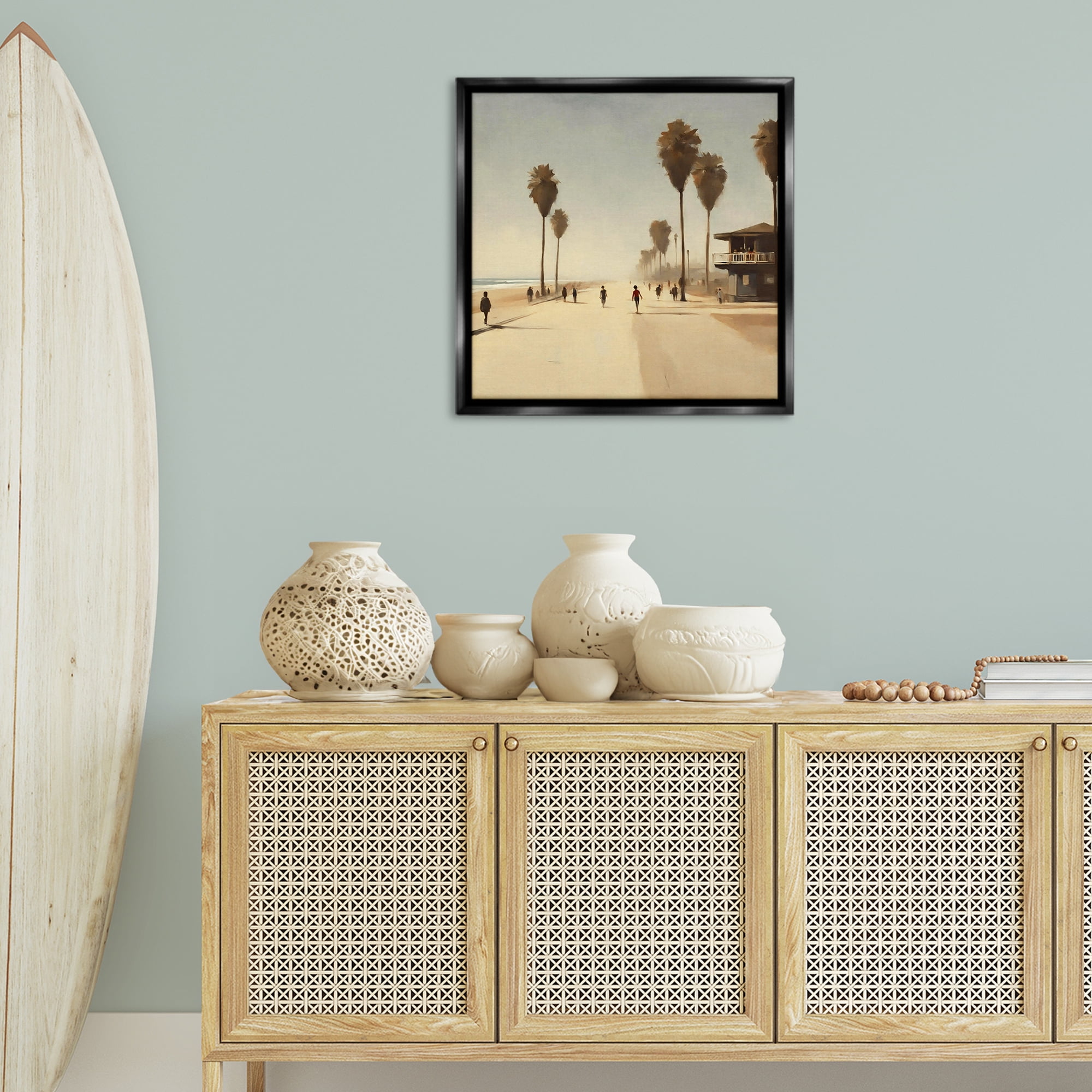 Stupell Industries Tropical Beachside Track Landscape & Nature Painting Black Floater Framed Canvas Art Print Wall Art, 25 x 25