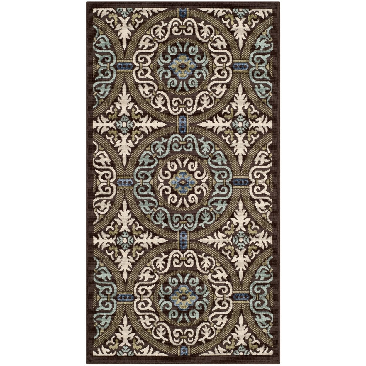 SAFAVIEH Veranda Durga Geometric Indoor/Outdoor Area Rug, 5'3" x 7'7", Chocolate/Cream