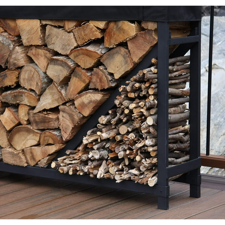ShelterIT 4' Straight Firewood Log Rack, Heavy Gauge Steel, Powder