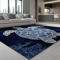 thumbnail image 2 of Watercolor Symmetrical Turtle Pattern Soft Flannel Carpet Suitable For Living Room Bedroom Office Kitchen Kids Room Large Non-slip Dark Blue Print Washable Non-slip Carpet 5x6ft, 2 of 6