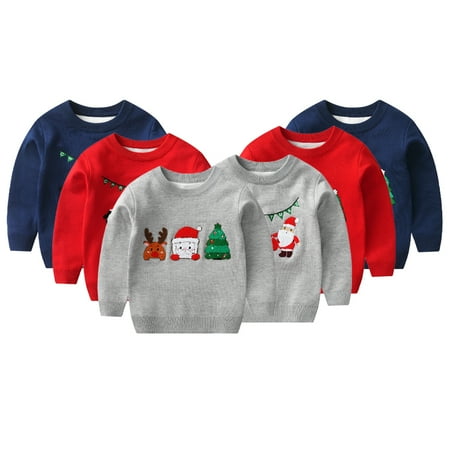 

Godderr Kids Toddler Boys Girls Winter Christmas Sweater Long Sleeve Pullover Sleigh Elk Santa Claus Cartoon Sweatshirts 2-9 Years Holiday Xmas Outfit Jumper