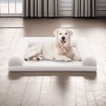 thumbnail image 2 of Pefilos 36" Egg-Foam Dog Bed with 3-Side Bolster, Pet Sofa Bed for Small Medium Dogs, Removable Washable Bed Cover Dog Crate Bed, Beige, 2 of 8