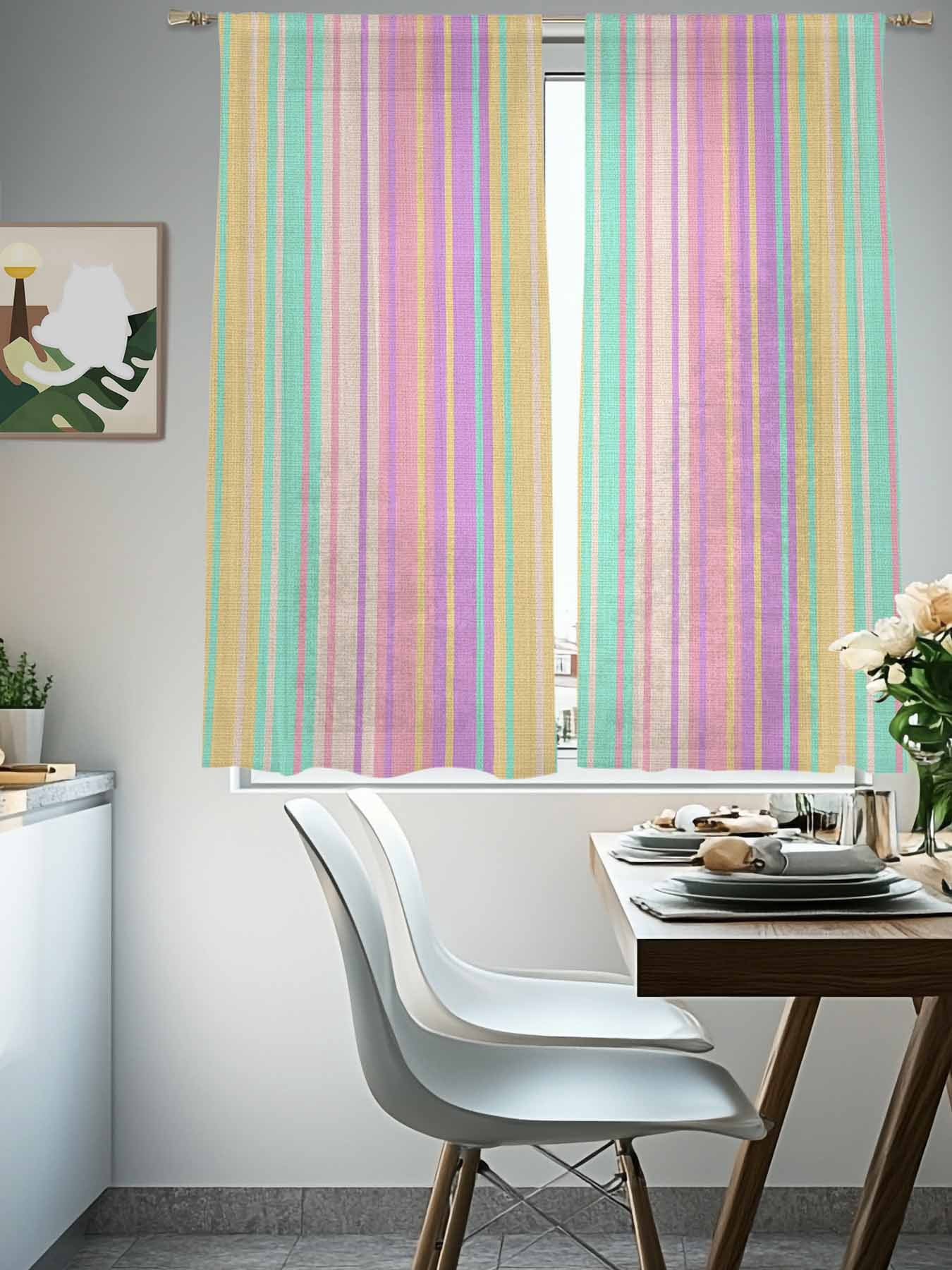 Sheer Curtains 72 Inches Long 2 Panels, Pastel Colors Vertically Striped Rod Pocket Curtain Voile Draperies, Modern Vintage Linen Light Filtering Window Treatment for Living Room Kitchen Bedroom