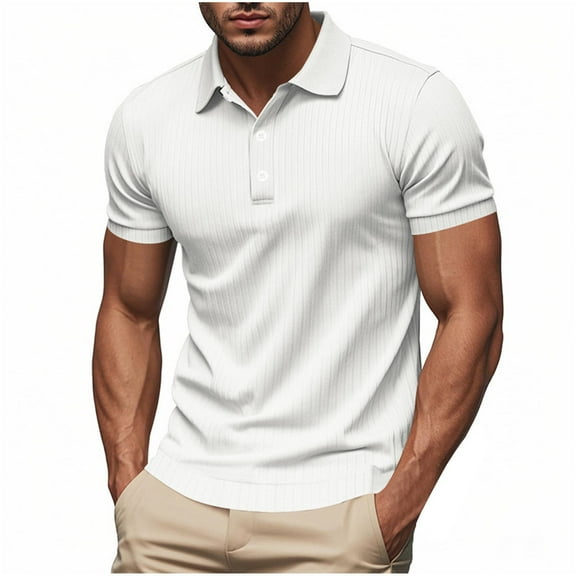 yillto Mens Golf Short Sleeve Shirt Classic Button Basic Solid Color Collared Tops Fashion Casual Tshirts