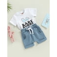 thumbnail image 3 of Mialoley Easter Baby Boys Short Set, Short Sleeve Rabbit Ears Letters Print T-shirt with Elastic Waist Shorts, 3 of 8