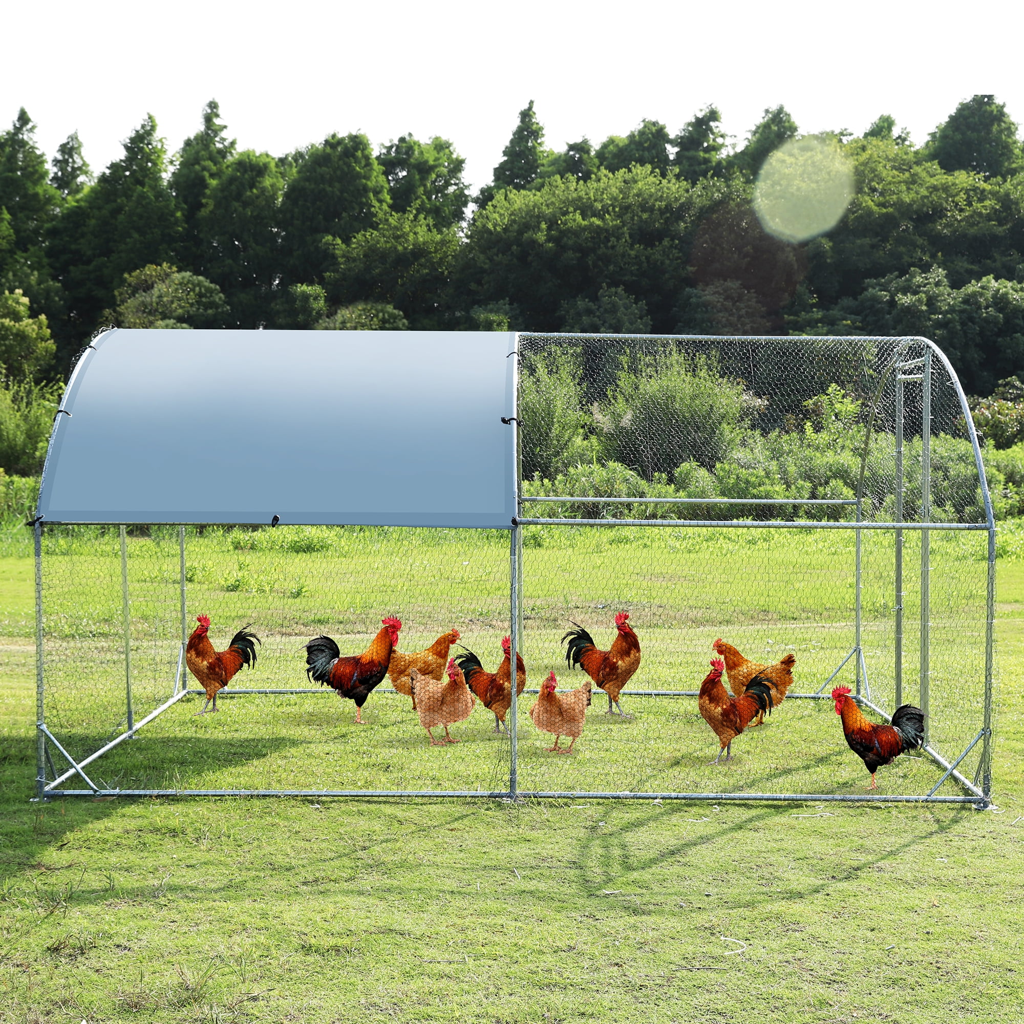 Pefilos 12.5'L Outdoor Metal Large Chicken Coop, 3 Support Steel Wire Impregnated Plastic Net Cage, Hen Run House Rabbits Habitat Pen with Waterproof and Anti-Ultraviolet Cover, Silver Pefilos 12.5'L Outdoor Metal Large Chicken Coop, 3 Support Steel Wire Impregnated Plastic Net Cage, Hen Run House Rabbits Habitat Pen with Waterproof and Anti-Ultraviolet Cover, Silver