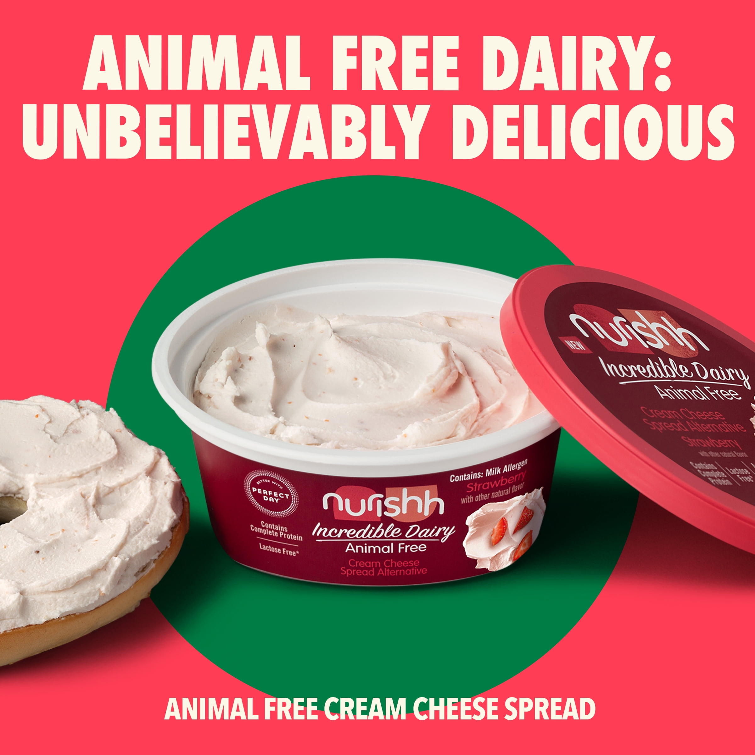 Nurishh Lactose Free Spreadable Cream Cheese Alternative  Strawberry, 6.5 oz. Tub. Refrigerated