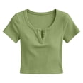 thumbnail image 4 of Miluxas Girls' Ribbed Henley Crop Top - Short Sleeve Fitted T-Shirt, Casual Button Neck Tee for Kids, School, Playdates, Casual Outings & Everyday Wear Green 7 Years, 4 of 7