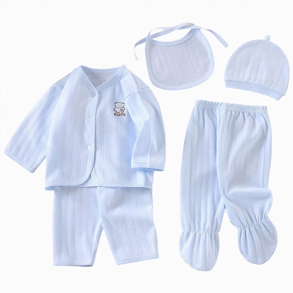 NIEWTR Newborn Baby Clothes Unisex Baby Clothes 4 Piece Layette Sets Cotton Newborn Clothes Gift Set Baby Gift Outfit for All Seasons(A-Blue,One Size)