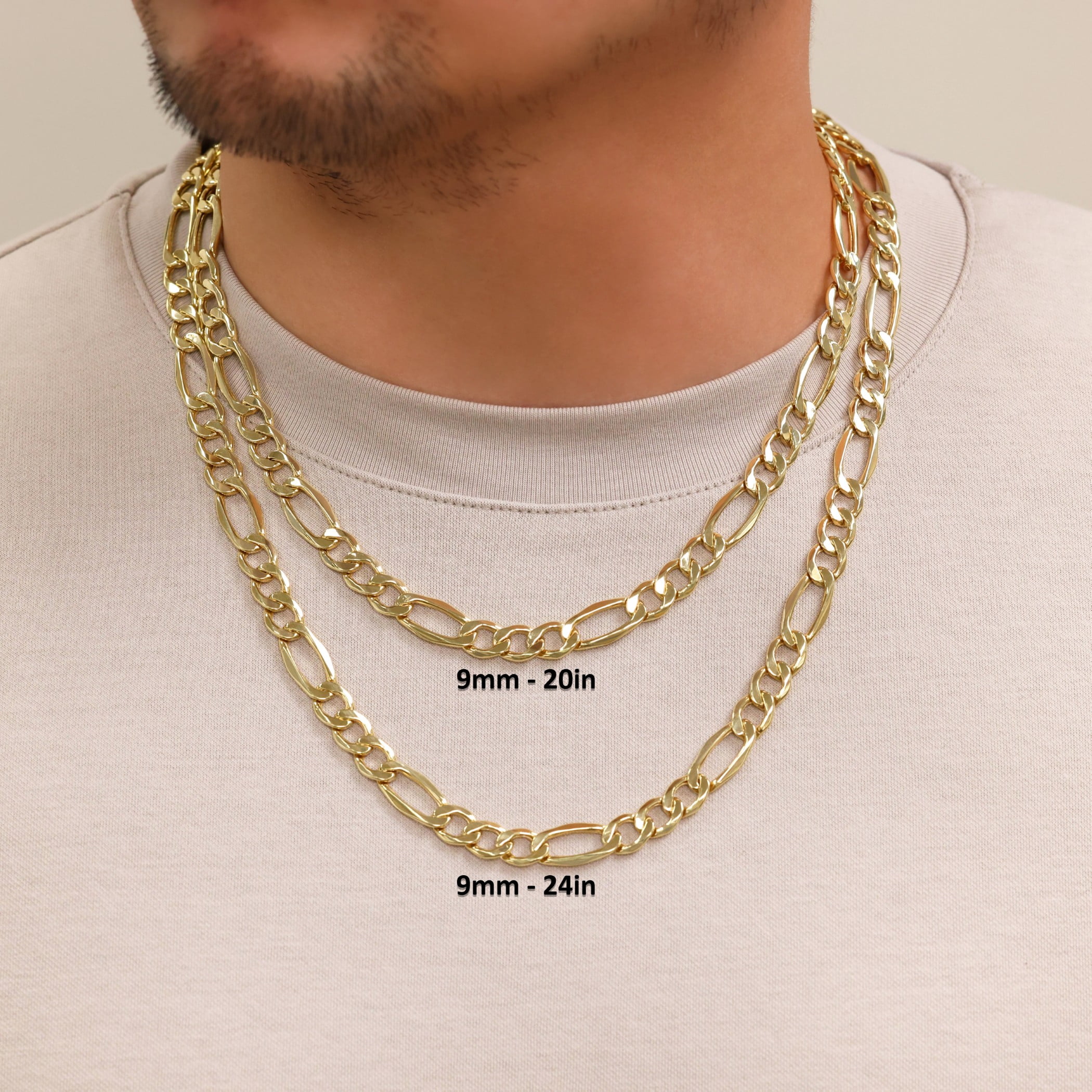 Nuragold 10k Real Yellow Gold Figaro Link 9mm Chain Necklace (20"-30") Italian Jewelry for Men