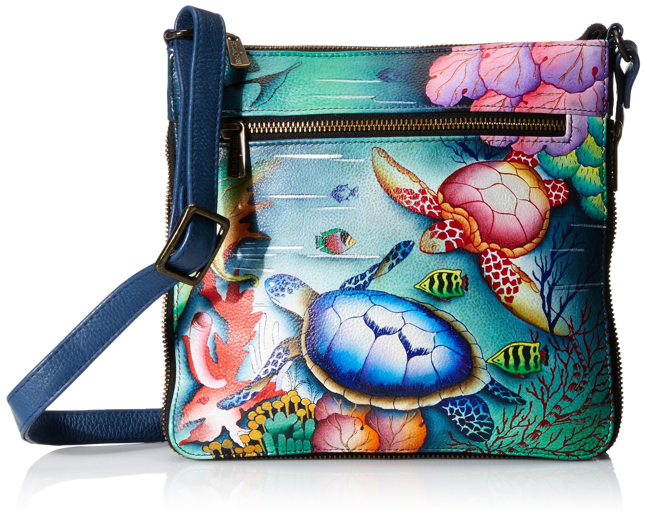 Women's Hand Painted Expandable Travel Leather Crossbody Bag Ocean  Treasures OS