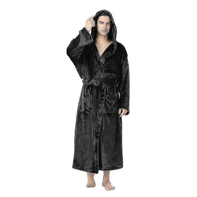Grande Taille Hommes Peignoir De Luxe À Capuche Chaud Polaire Peignoir Doux Et Confortable Lounge Robe De Nuit-4xl Noir Zhivalor BST3076533