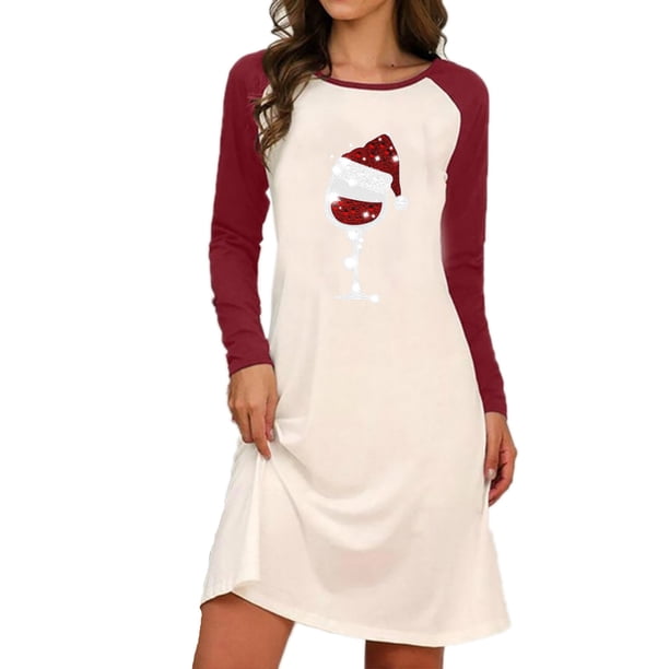 Vestido suelto informal de manga larga con estampado navideño y cuello redondo para mujer Fridja nbo1136