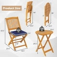 thumbnail image 3 of Costway 3 PCS Acacia Wood Patio Bistro Set Folding Table & Chairs Set with Cushions Navy, 3 of 10