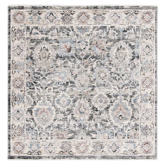 SAFAVIEH Artifact Esmond Oriental Polyester Area Rug, Charcoal/Ivory, 6'7" x 6'7" Square