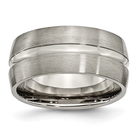 Auriga Fine Jewelry Titanium Brushed and Polished 10mm Grooved Men s Band