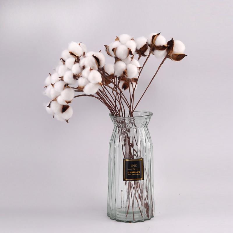 Artificial Dried Cotton Flowers White Flower Branch For Wedding Party Decoration Fake Flower Home Flower Decor Eucalyptus Leaves