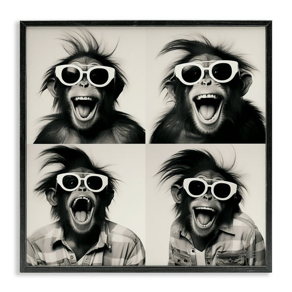 Stupell Industries Fun Sunglasses Monkey Animals Painting Black Framed Art Print Wall Art, 12 x 12