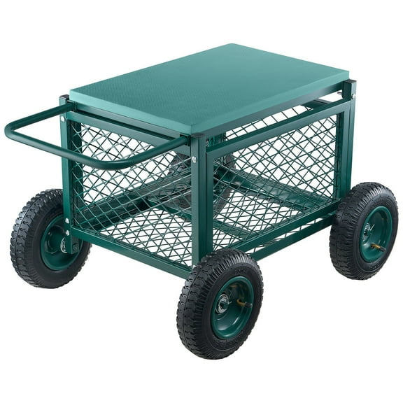 400LB Capacity Rolling Garden Seat - Heavy-Duty Metal Garden Cart with Storage & Wheels - Multi-Use Outdoor Bench