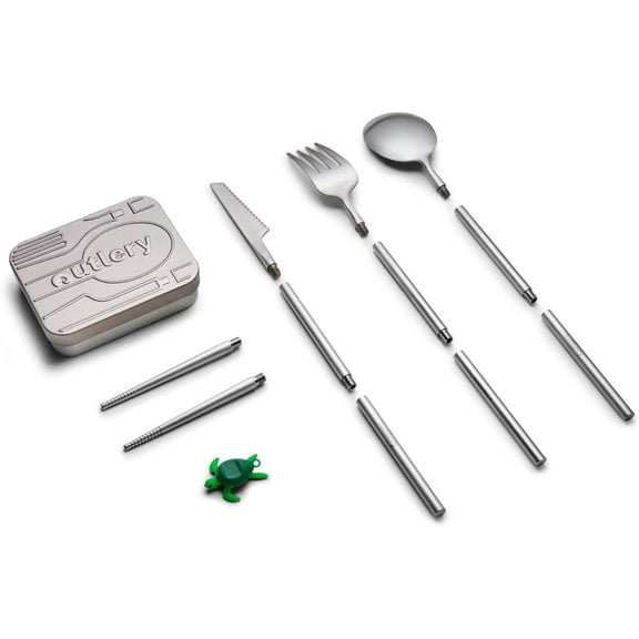 Outlery | Portable & Reusable Stainless Steel Travel Cutlery Set and Reusable Chopsticks (Raw Silver) Pocket Sized Cutlery Set
