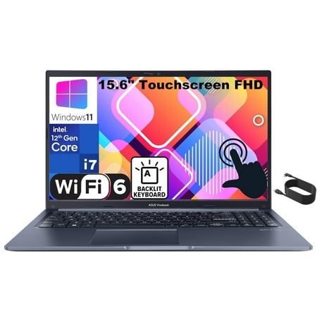 ASUS VivoBook 15 15.6" Touchscreen FHD Laptop Computer, 12th Gen Intel 10-Core i7-1255U, 24GB DDR4 RAM, 2TB PCIe SSD, WiFi 6, Bluetooth 5.1, Backlit Keyboard, Quiet Blue, Windows 11 Home