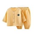 thumbnail image 3 of Toddler Girl Pajamas Cotton Gauze Long Sleeve Top and Pants Lightweight Summer Home Set Boy Clothes Yellow 12-18 Months, 3 of 4