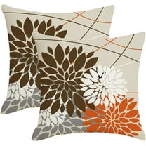 Brown and Orange Gray Dahlia Floral Pillow Covers 20x20 Set of 2 Outdoor Modern Coffee Grey White Flower Throw Pillows Cover Summer Fall Autumn Linen Decorative Pillowase for Couch Bed Decor