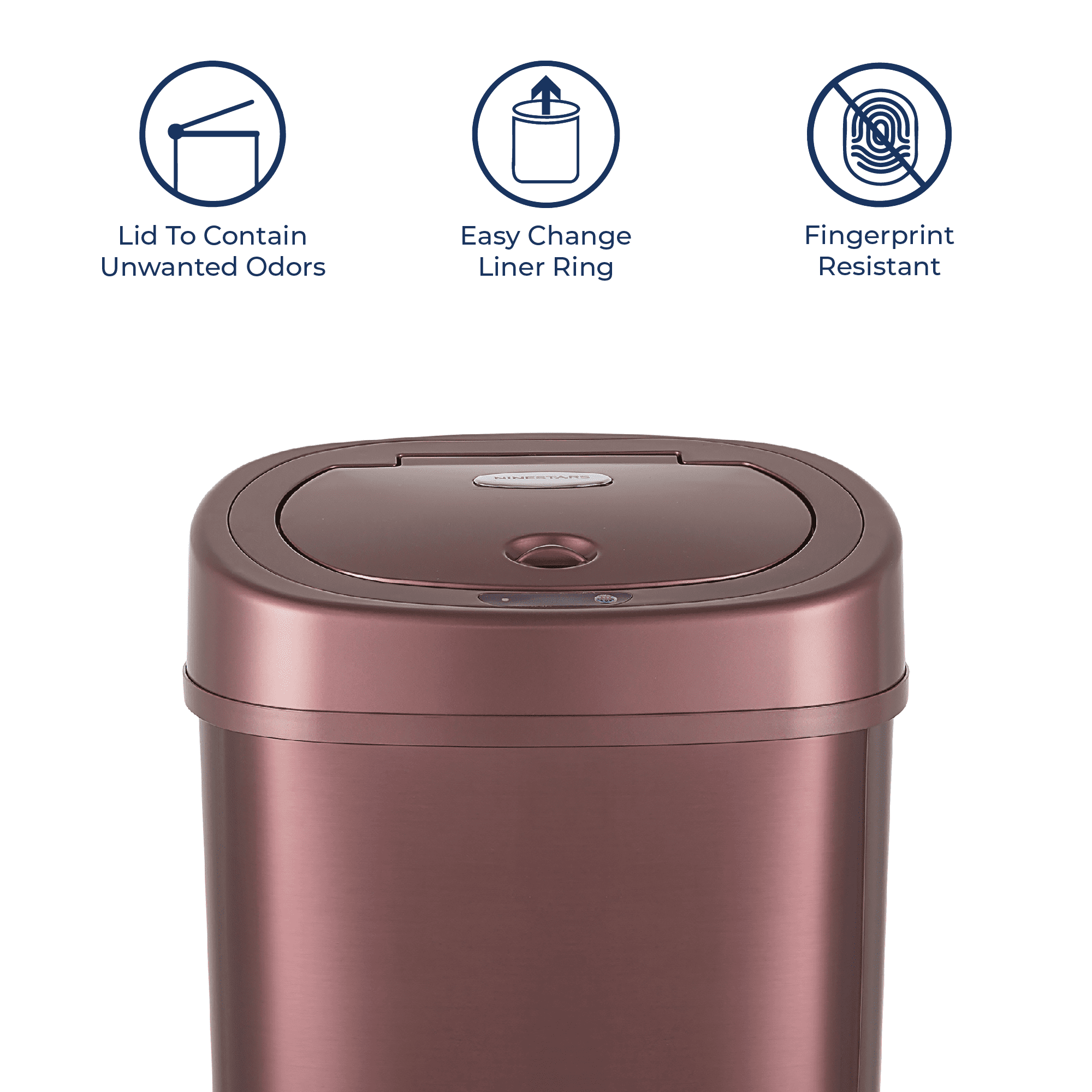 Nine Stars Automatic Bathroom Trash Can, 4 Gallon Stainless Steel, Motion Sensor Hands-Free Soft-Close Lid Garbage Bin, Burgundy