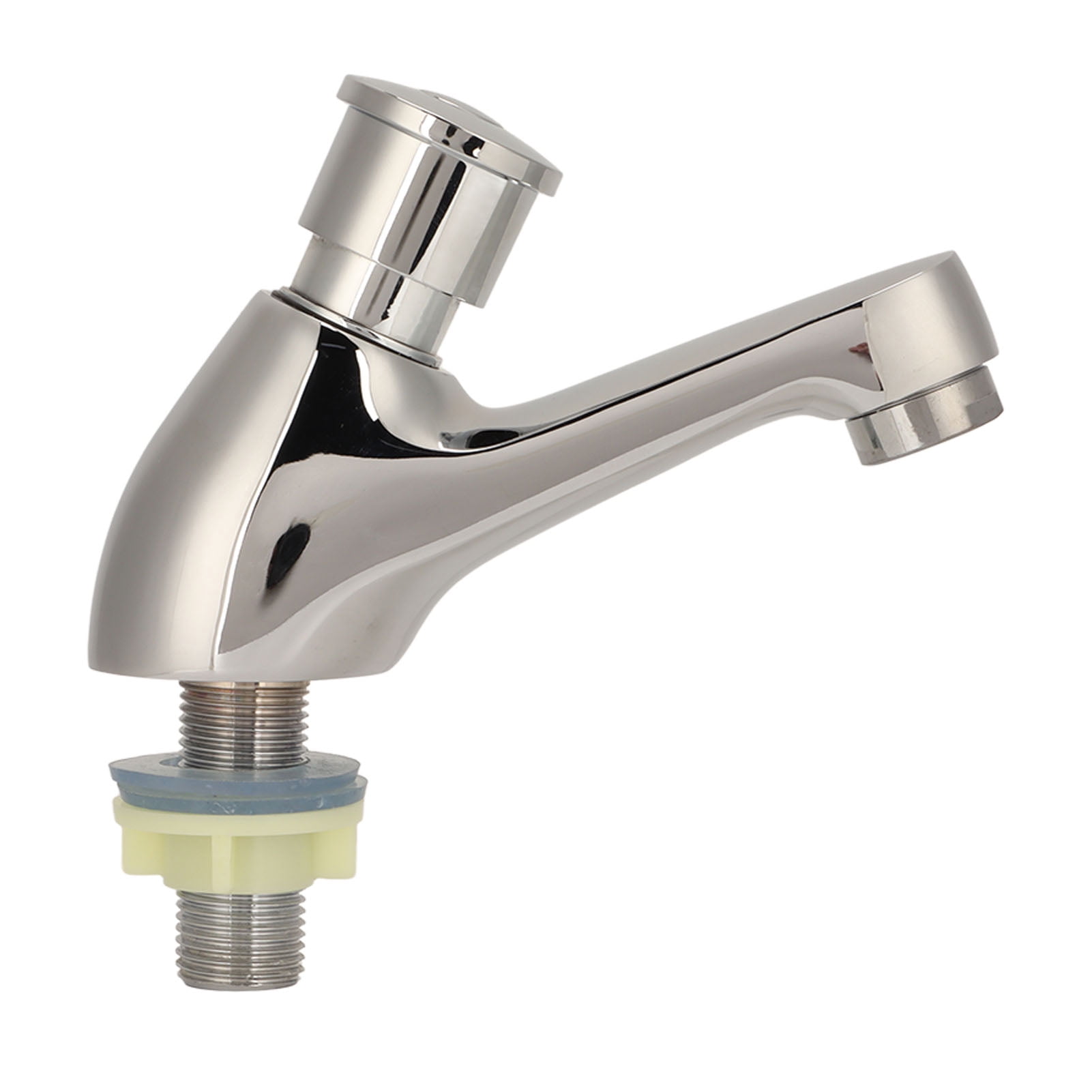 Riousery Time Delay Silver Faucet Single Tube Cold Water Basin Taps G1/2 Thread Copper Bathroom Sink Push Button Faucet Hardware 5.51 inches / 14 cm For Home Kitchen Hotel Washroom