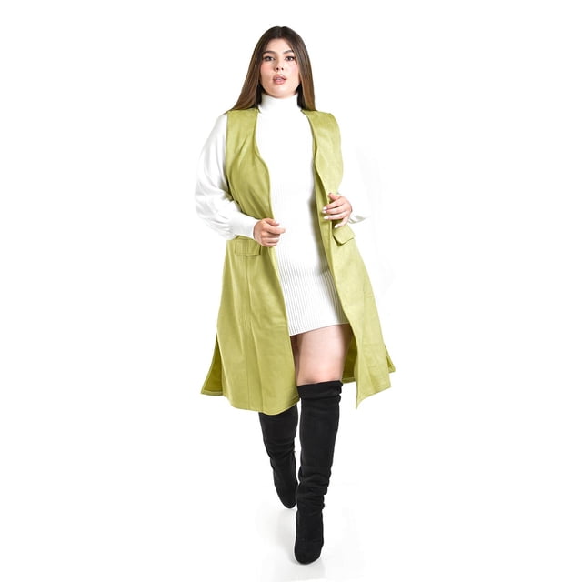 Chaleco largo tipo gamuza Roman Fashion Tallas Extras 3905 Verde claro Unitalla