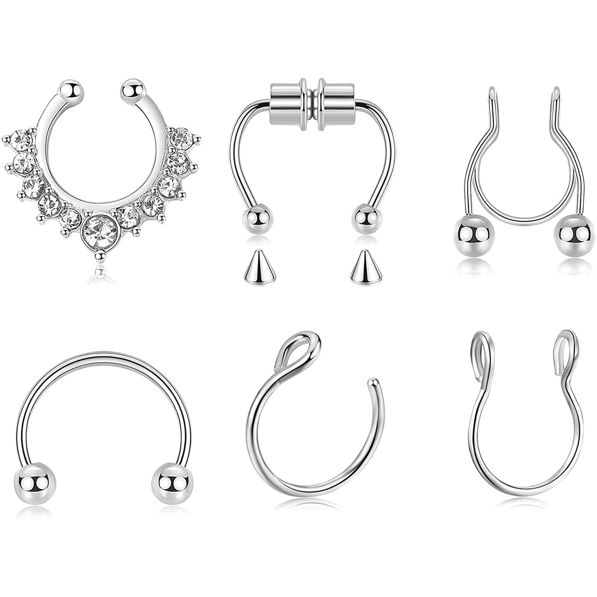 FFIY Magnetic Septum Nose Ring Stainless Steel Fake Nose Ring 20G Faux Piercing Jewelry Set 8mm Clip On Hoop for Men Women
