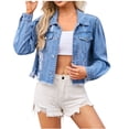 thumbnail image 1 of Birdeem Veste en Denim pour Femmes, Mode, Col à Revers Coloré, Manches Amincissantes, 1 of 12