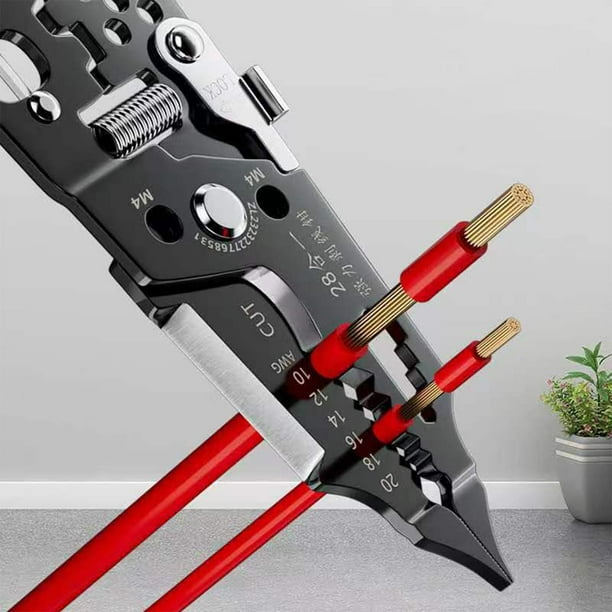 Alicates pelacables multifuncionales para electricistas, herramienta pelacables multifunción con crimpadora y cortador, agarre de 8 pulgadas para pelar y doblar cables fácilmente, ideal para