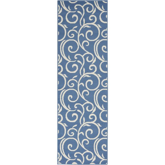 Nourison Grafix 2'3" x 7'6" (8' Runner) Blue Area Rug Bohemian Contemporary Botanical by Nourison