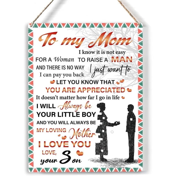 Mom Wood Sign to My Mom I Love You Wooden Signs Rustic Hanging Plaque Home Wall Art 8x10, Perfect Mother Sign Wall Decor for Home Bedroom