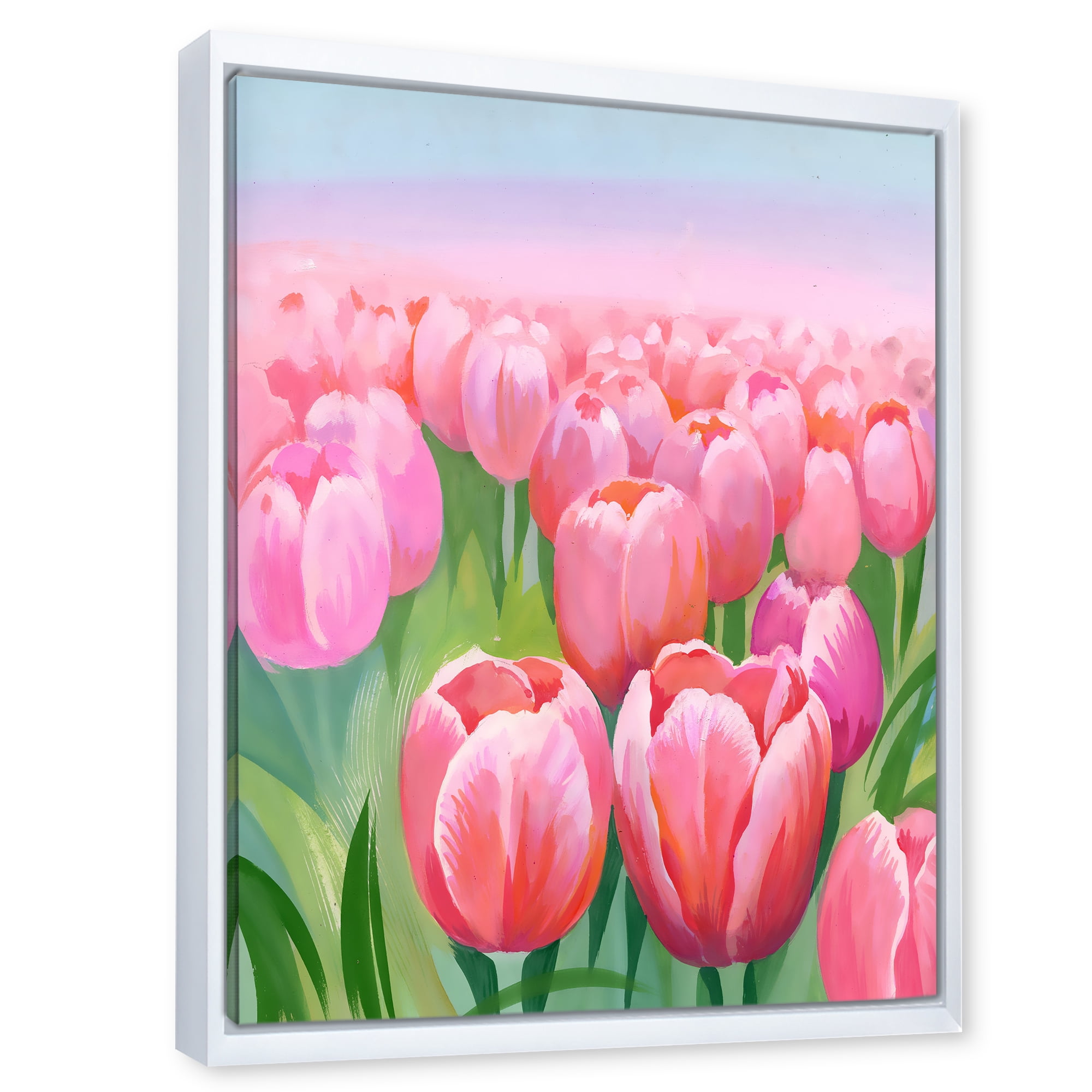 Designart 'Pink Tulips in Field' Traditional Framed Canvas Wall Art Print