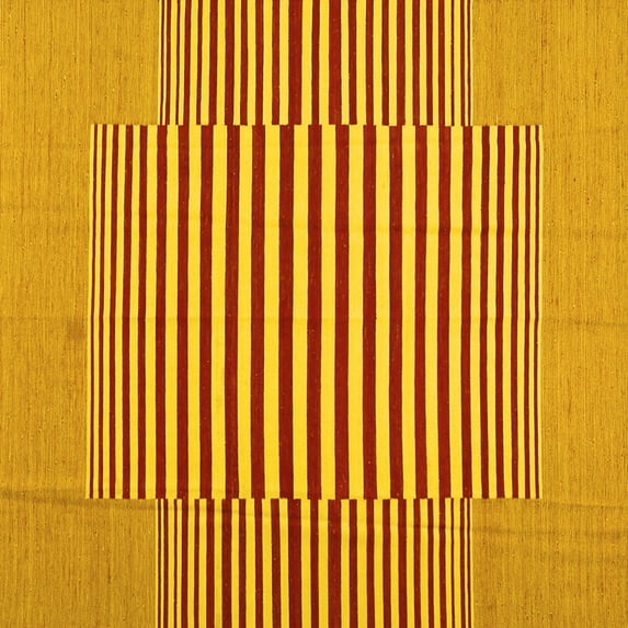 Ahgly Company Machine Washable Indoor Square Abstract Yellow Contemporary Area Rugs, 7' Square