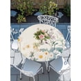 thumbnail image 6 of Watercolor Flowers Beige Round Fitted Tablecloth with Elastic Edge, Waterproof Table Cloth Table Cover for 45"-54" Tables, Spring Summer Retro Botanical Tablecloths for Dining Picnic Indoor Outdoor, 6 of 9