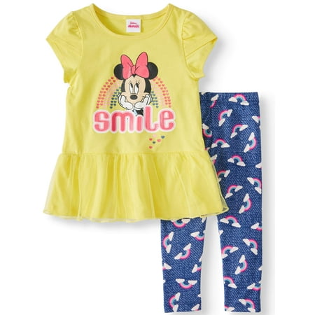 Minnie Rainbow Tulle Hem Top and Legging, 2-Piece Outfit Set (Little Girls)