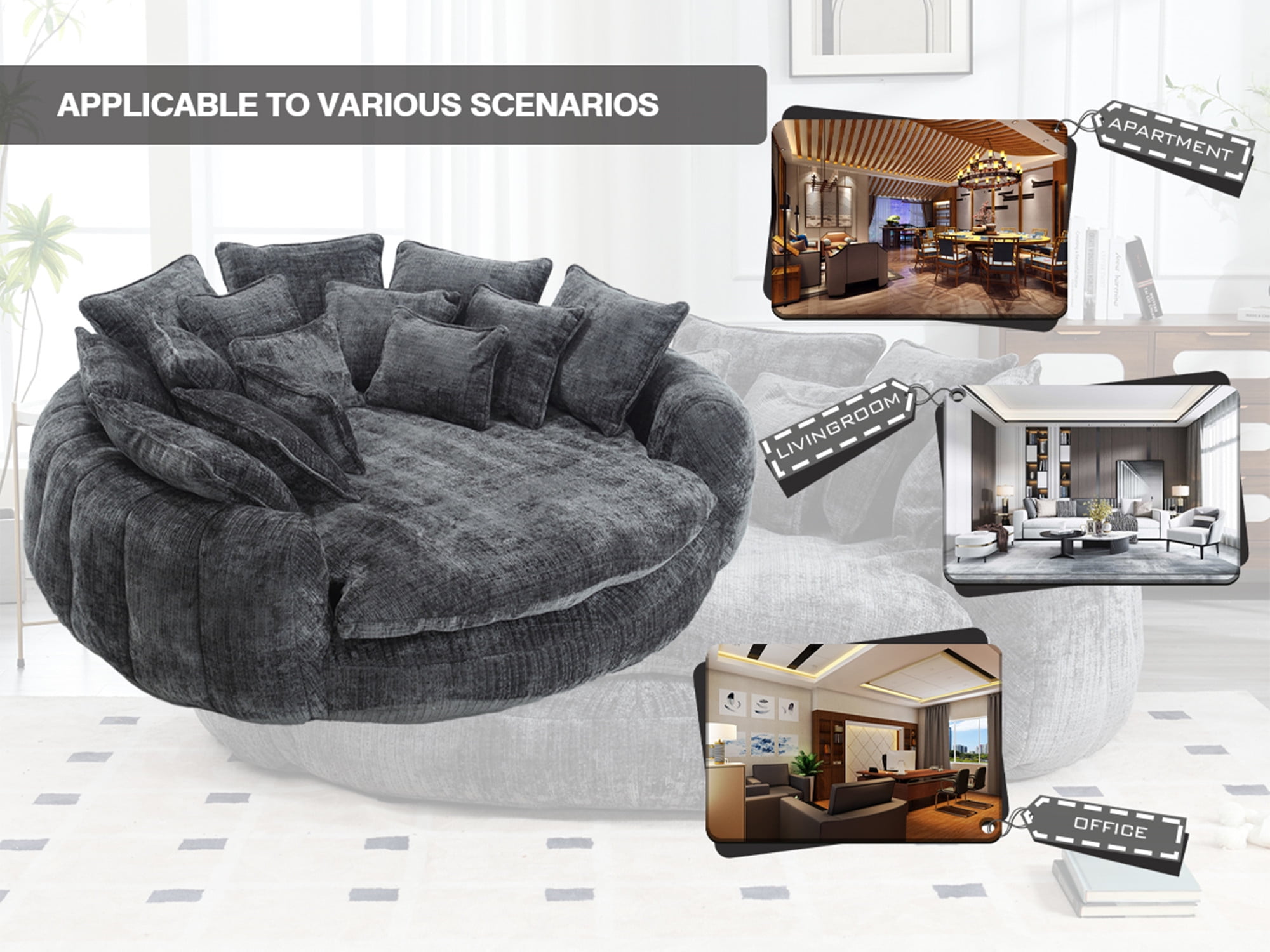 litvz 81.1in extra wide round boneless sofa oversized round chaise lounge comfy with 14 pillows for living room