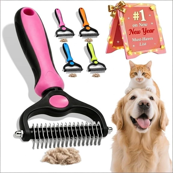 Double Sided Dematting Comb For Cats & Dogs, Dog Combs For Grooming Shedding, Gentle Matt Remover Detangler For Long Thick Haired Pets