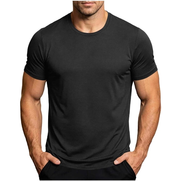 Enjoytime Gym Shirts Men Crew Neck Solid Color Short Sleeve Basic Tops Summer Lightweight Casual Fitted Workout Stretch T Shirt