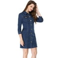 thumbnail image 2 of INSPIRE CHIC Women's 3/4 Sleeve Button Down Denim Slim Fit Shirt Dress, 2 of 6