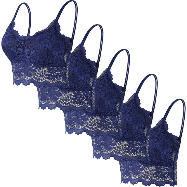 5 piezas de sujetador de encaje con tirantes sólidos y huecos para mujer, ropa interior de poliéster