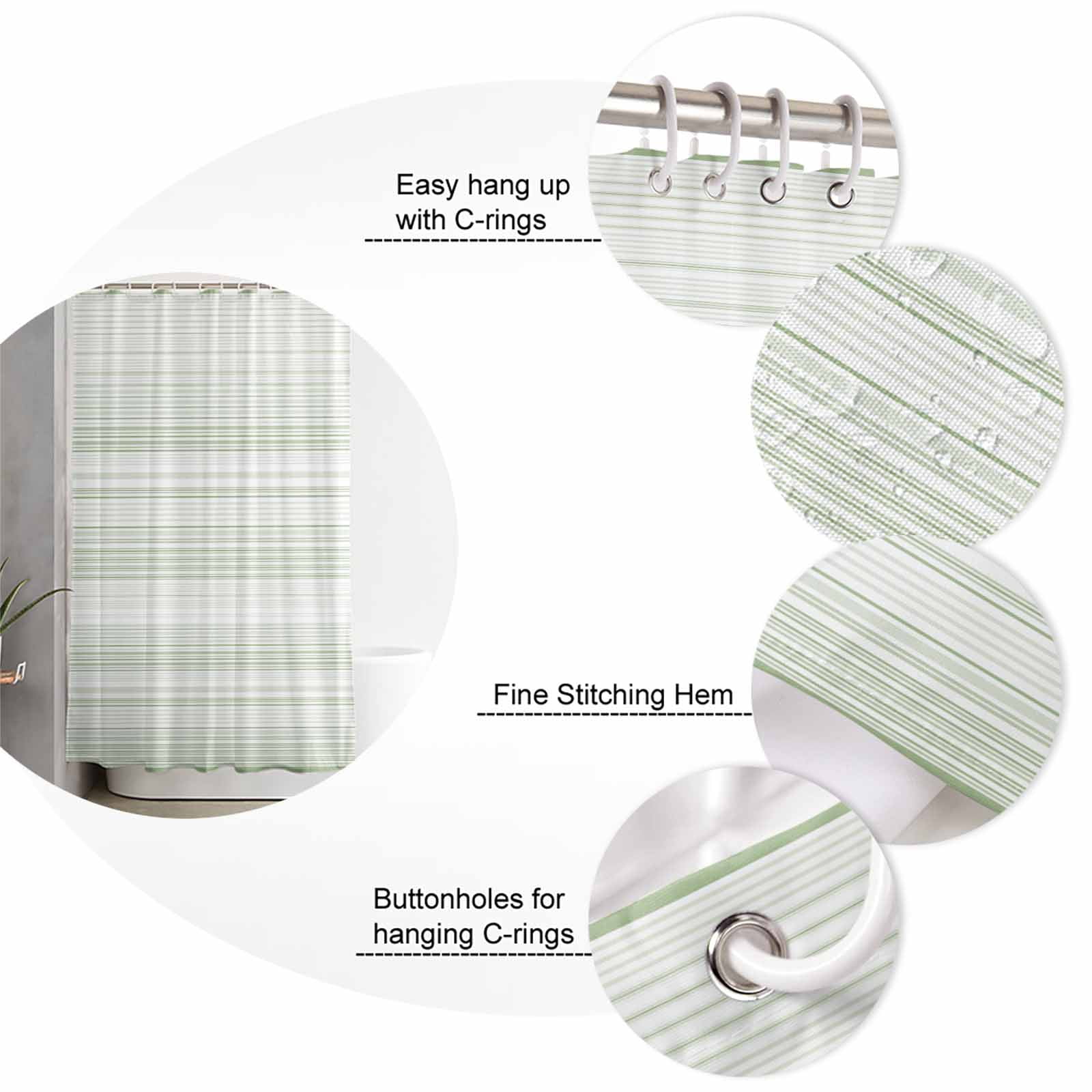 Small Stall Shower Curtain 48x72 Inch Narrow Half Size Sage Green Stripe Bath Curtains Bathroom Decor Abstract Art Modern Vertical Striped Waterproof Fabric Shower Curtain Set with Hooks 48 Inch