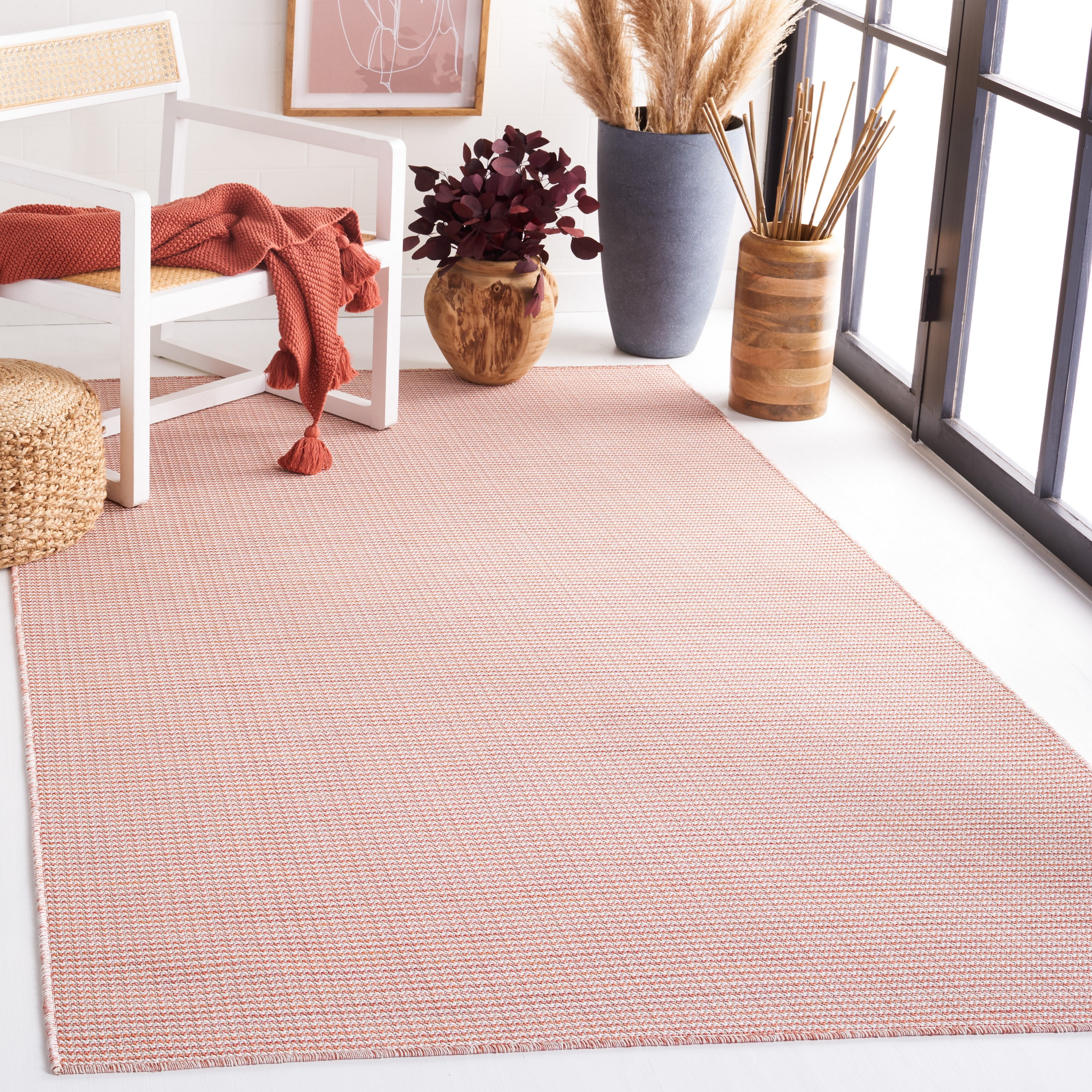 SAFAVIEH Martha Stewart Hampton Solid Indoor/Outdoor Area Rug, Beige/Terracotta, 6'5" x 9'6"